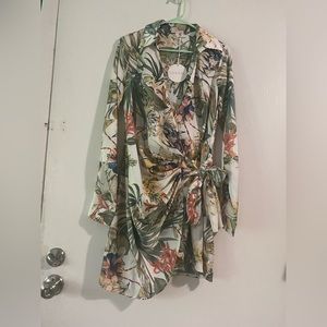 Tropical print. Long sleeve wrap mini dress. New never worn!